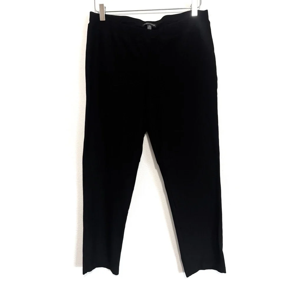 Eileen Fisher | Black Pull-On Straight Leg Cropped Pants Ankle Trousers